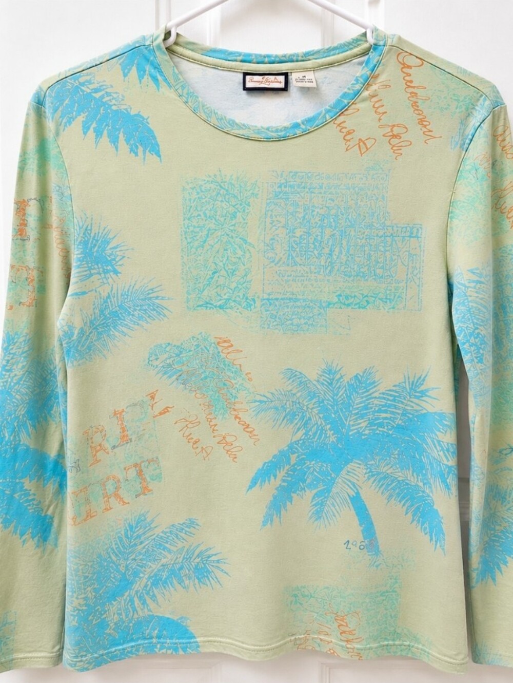 Jamaica Bay Tropical Palm Print Long Sleeve Top Sz Lg
